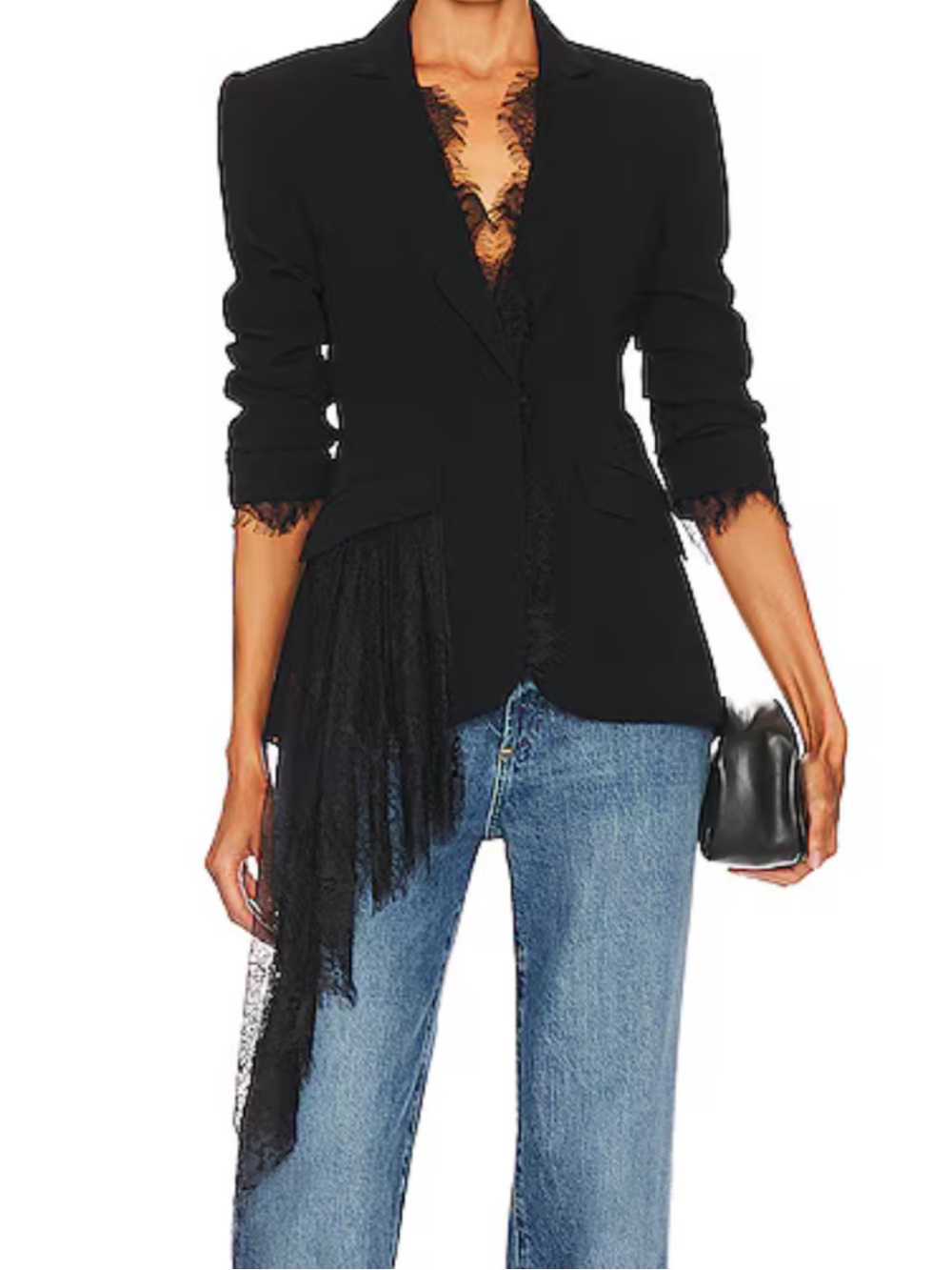 Cinq a Sept Black Asymmetric Lace-Trim Blazer - Picture 1 of 16
